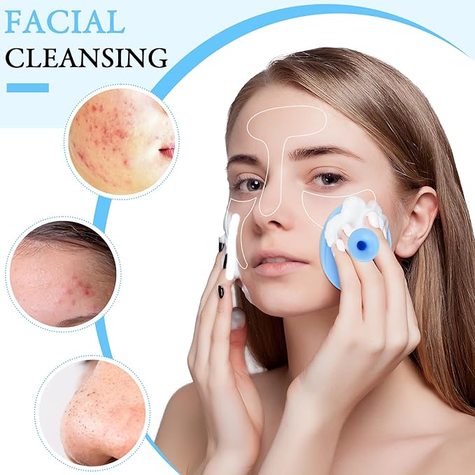 Nuogo 20 Pack Face Scrubber Soft Silicone Facial Cleansing Brush Wash Brush for Deep Cleaning, Face Scrub Brushes for Massage Faces Exfoliator Blackhead Removing Faces Cleansing Pads (Light Blue)