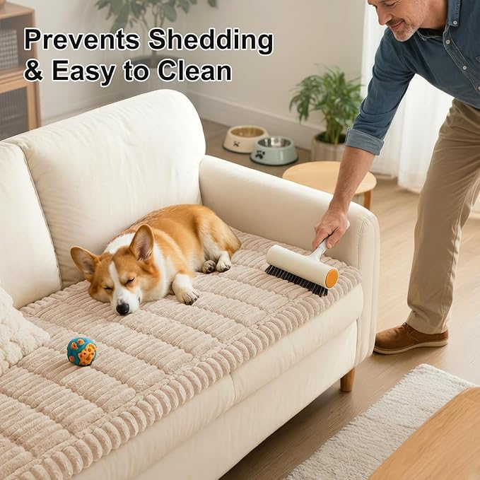 Smiry Couch Cover for Dogs Washable, Non Slip Fuzzy Pet Couch Covers for 3 Cushion Sofa Pet Friendly, Thick Soft Sofa Slipcovers Cushion Protector (Apricot, 27.6" x 88")