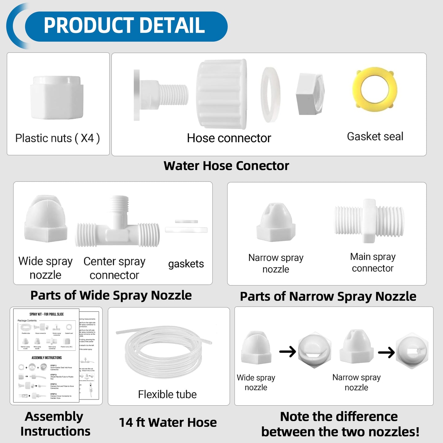 Calvana Pool Slide Water Sprayer Kit 2 Water Spray Nozzles and 1 Water Hose Connector - Elevate Your Splash Experience with Customizable Fun