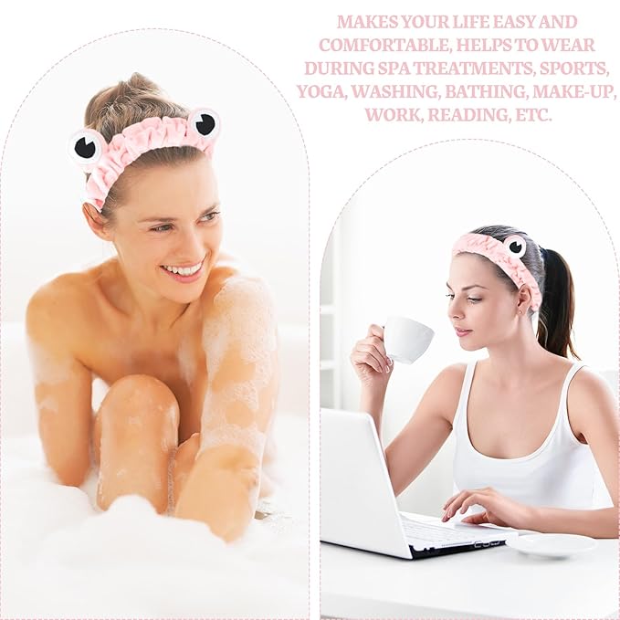 Jowmoy Pink Frog Eye Elastic Headband - Versatile for Spa, Skincare, Makeup, Face Wash, Fun Gift for Women (1 Pack)