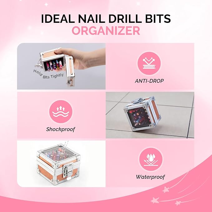 MelodySusie Nail Drill Bits Holder, 25 Holes Case, Portable Dustproof Displayer Organizer Container, Nail Tech Professional Nail Art Tool, Travel Salon Home, Aurora (Drill Bits Not Included)