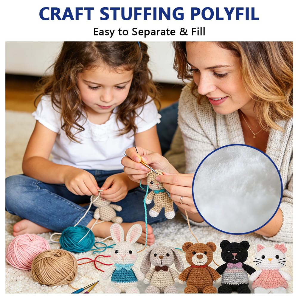 Welacer Polyfill Stuffing 19.2oz/544g for Small Crafts, Premium Polyester Fiber Fill for Stuffed Animals, Crochet Toys, Cushions & DIY Projects, Soft High Resilience, Machine Washable