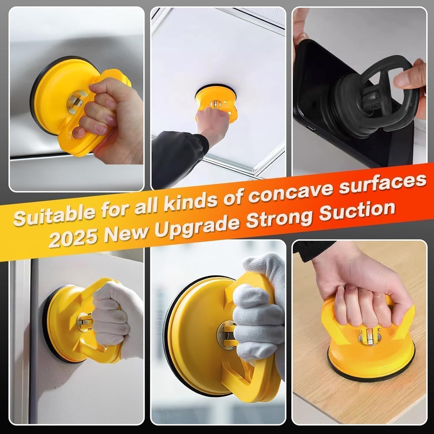 HORFUTY Car Dent Puller 3 Pack Dent Puller Powerful Car Dent Removal Kit Suction Cup Dent Puller for Car Dent Repair Dent Remover Tool for Car Body,Tiles Lifting,Objects Moving,Screen (Yellow+Black)