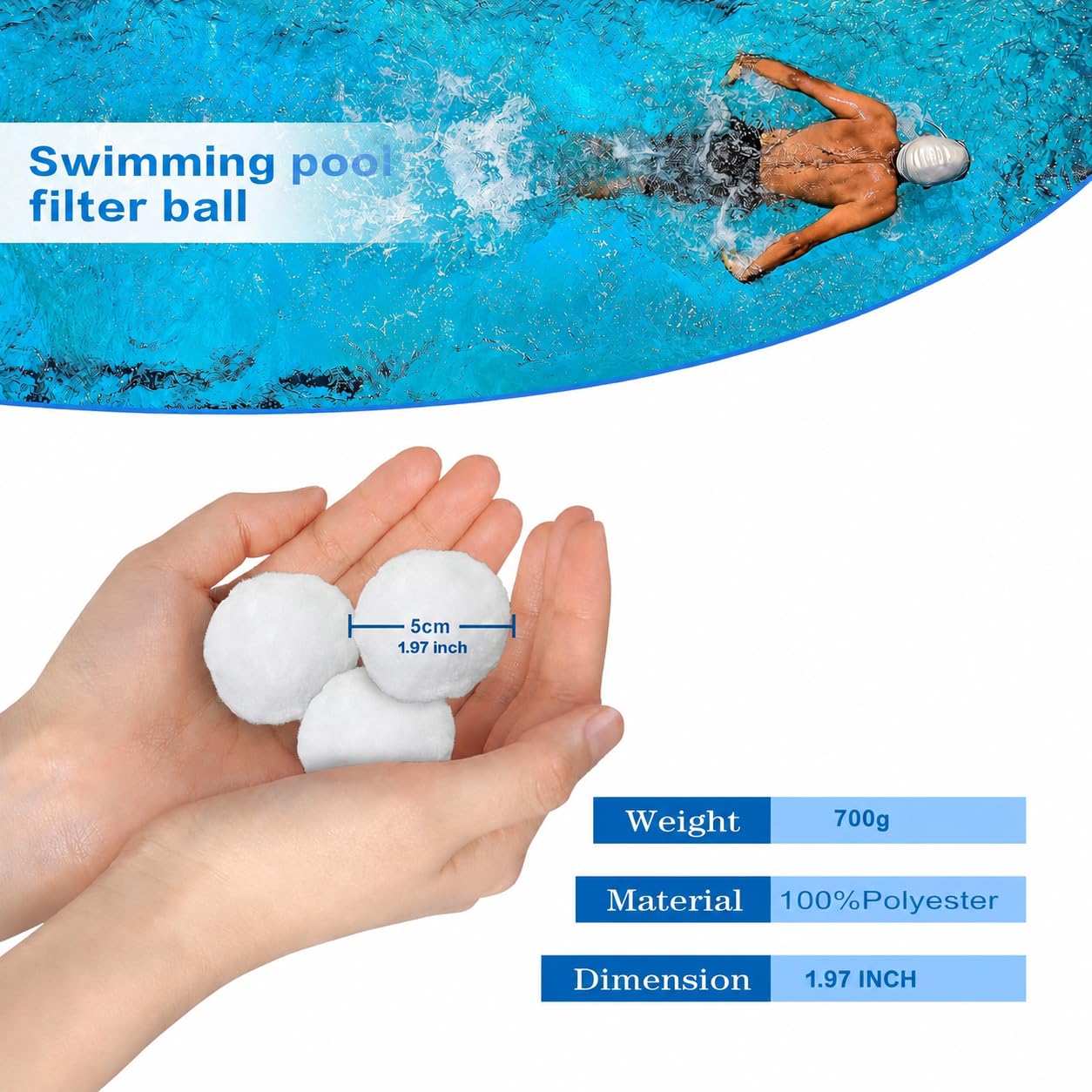 Shelprojsu 1.54 lbs Pool Filter Balls for Sand Filters Pump,Reusable Swimming Pool Filter Balls,Pool Filter Media Balls,Sand Filter Balls for Above & Ground Pool,Efficient Replace 50 lbs Filter Sand