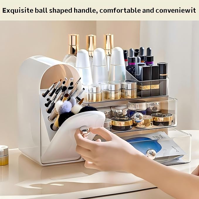Makeup Organizer for Vanity with Covered Brush HolderÃ¯Â¼ÂBathroom Organizers with DrawerÃ¯Â¼ÂSkin Care OrganizerÃ¯Â¼ÂMakeup Organizers for Vanity with DrawerÃ¯Â¼ÂLarge Makeup Storage for Dresser, White