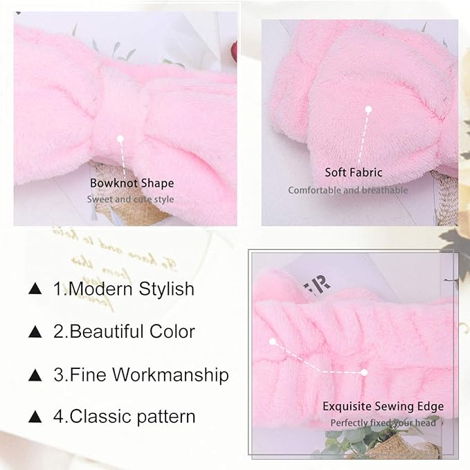 LADES Facial Headband - Terry Cloth Headbands for Face Washing,Skin Care,Makeup,Bow Spa Hair Headband for Washing Face