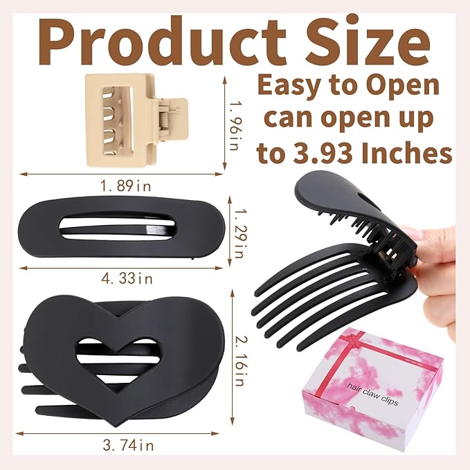 12 Pack Flat Hair Clips for Women-3 Styles Matte Neutral Flat Claw Clips, Black, Blonde,Light Brown & Dark Brown, French Duckbill Styling Accessories (Matte Neutral-3)