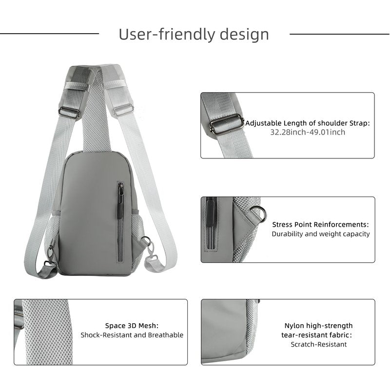 AMJ Cross-body Bag Small Handbag For Men, Fashion Backpacks For Women, Travel Chest Daypack for Hiking, Camping, Sports(Space Grey)