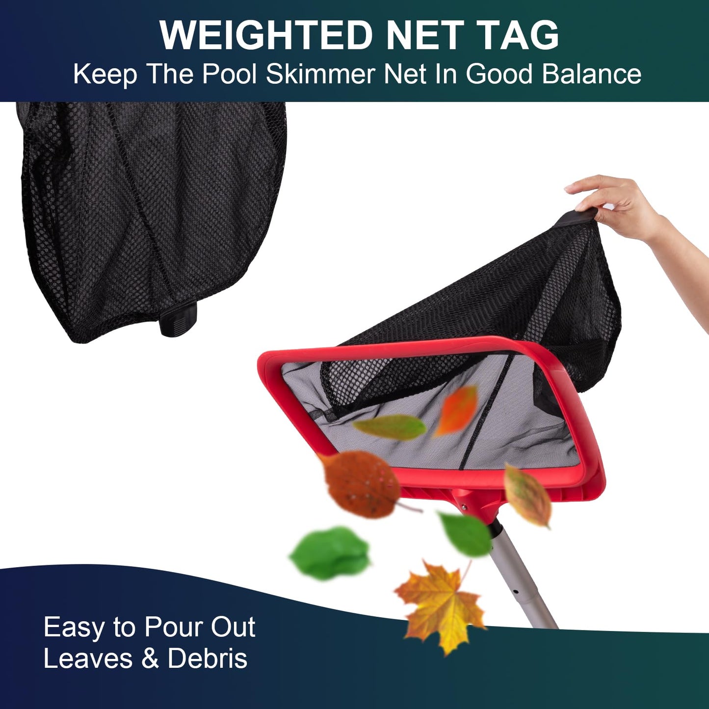 urchindj Pool Skimmer Net, Upgraded Pool Net Skimmer with Double-Layer Netting Bag, Larger Capacity Pool Nets for Cleaning Finest Debris, Thickened Frame Pool Leaf Net Reinforced with Grid Structure
