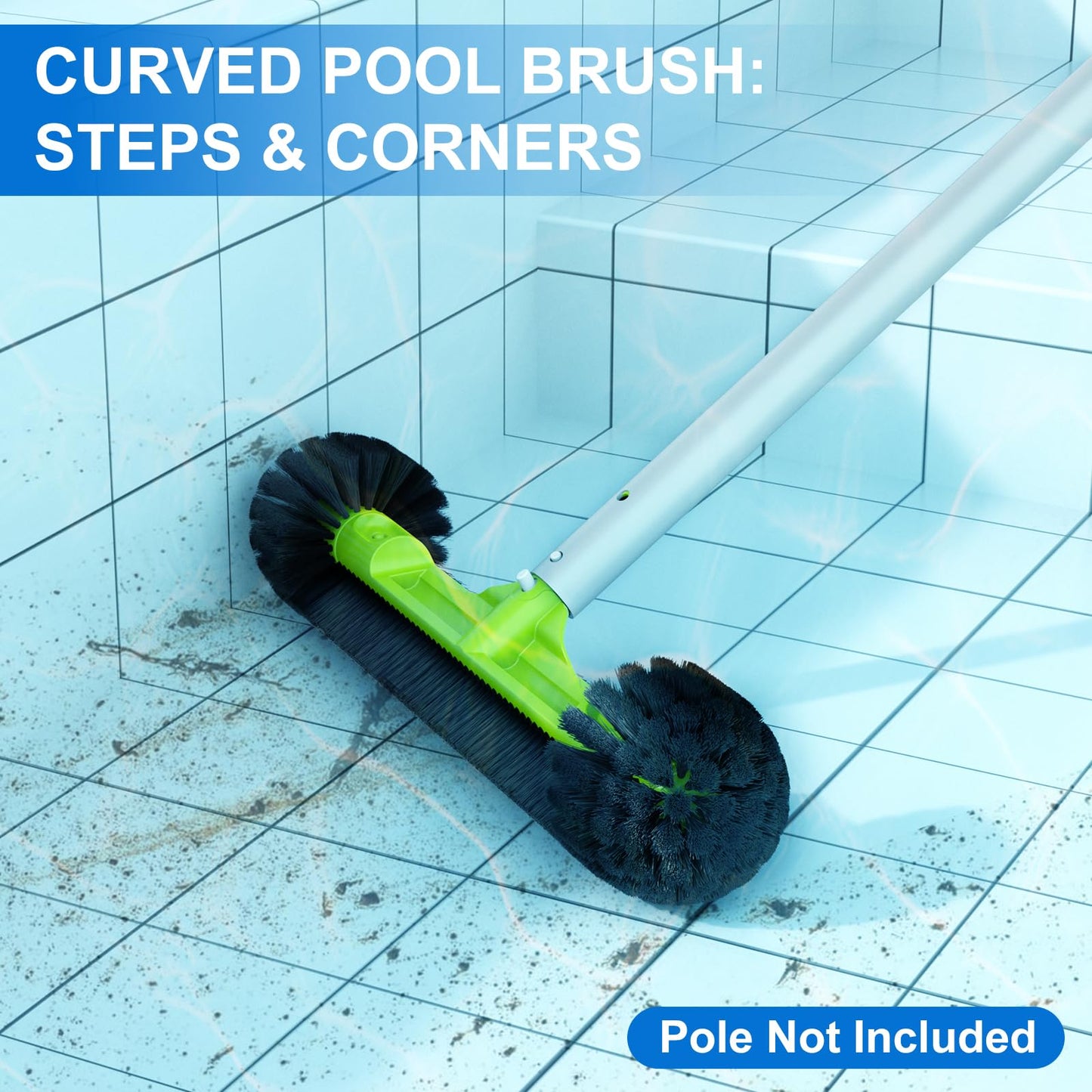 Sepetrel 20" Wide Pool Brush Head for Cleaning Walls,Inground/Above Ground Swimming Pool Scrub Brushes with Round Ends