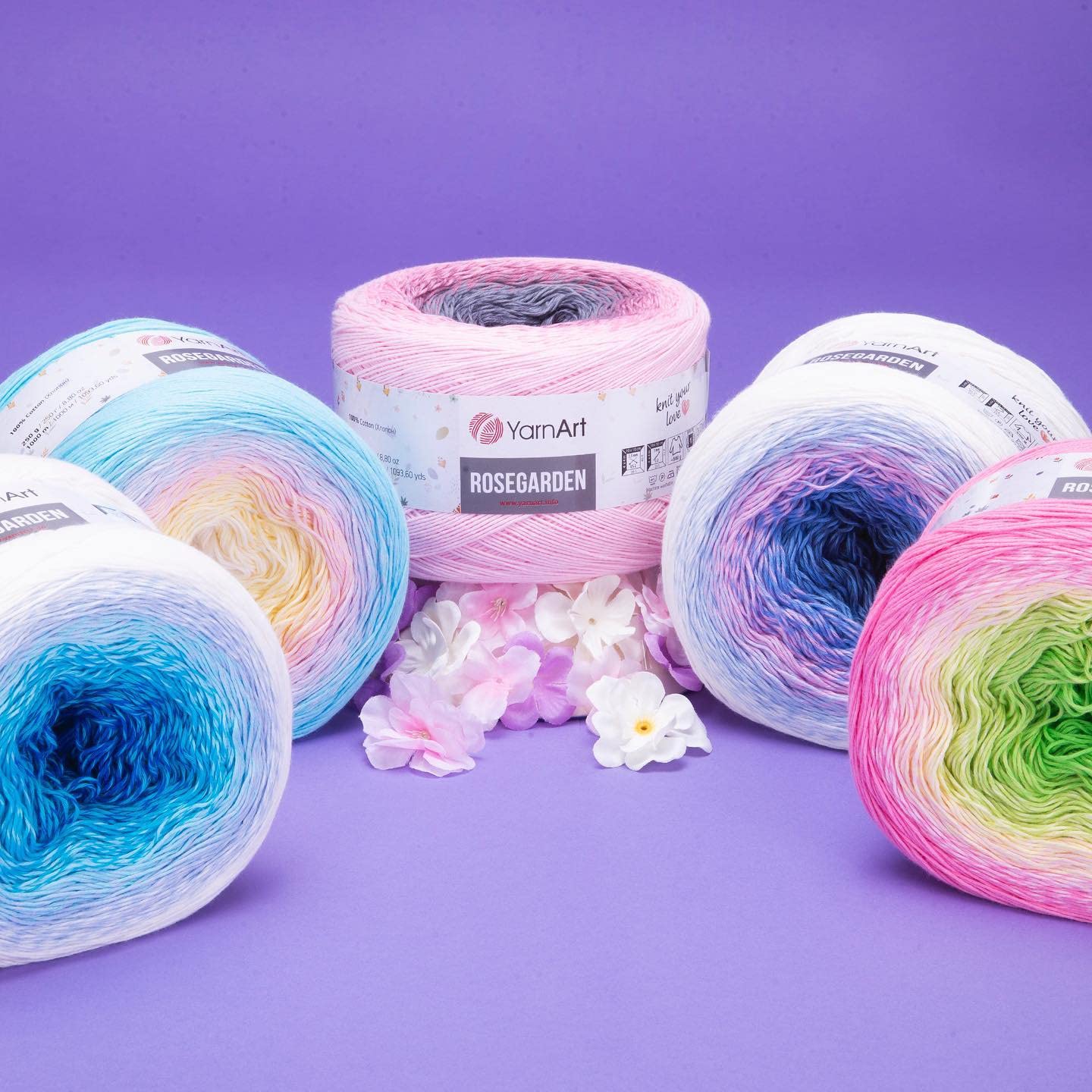 Yarn Art Flowers Rosegarden 100% Cotton 250gr 8.80 oz 1094yds Multicolor Cotton Yarn Rainbow Crochet Yarn Spring Summer (312)