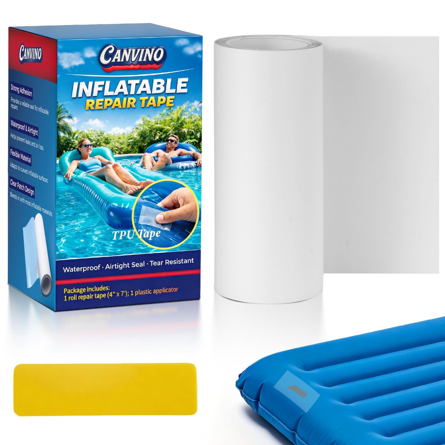 Inflatable Repair Tape 4 in x 7 ft, Waterproof Clear Repair Patch Kit for Bounce House, Pool Floats, Air Mattress, Tent, Tarp and Pool Toys