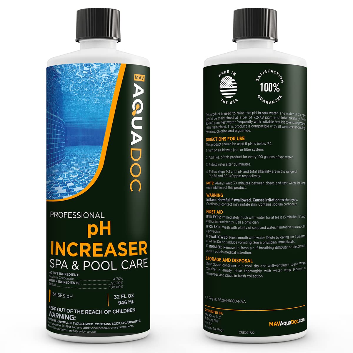 AquaDoc Spa pH Increaser for Hot Tub - 32oz - Spa pH Up for Water Balance - Hot Tub Chemicals Made in USA