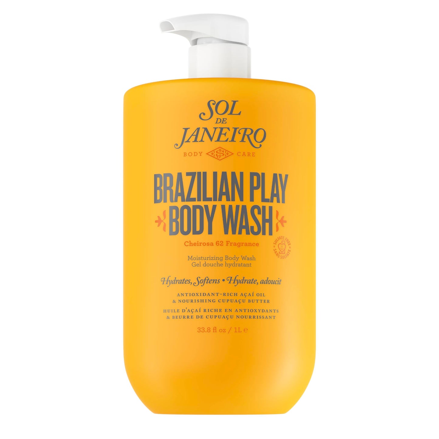 Sol de Janeiro Brazilian Play Moisturizing Shower Cream Gel Body Wash - 1L Jumbo Size with Pump