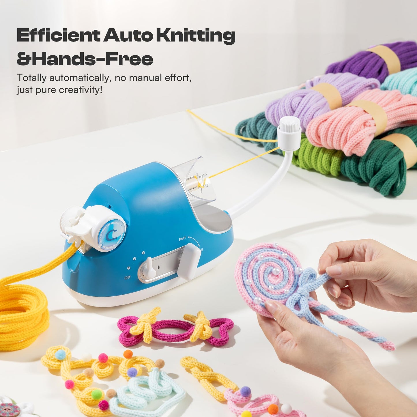 Caydo Automatic i Cord Knitting Machine Pro, Electric i-Cord Knitter with Powerful 3-Speed Adjustable, Hands-Free Highly Efficient Yarn Knit Helper, Crochet iCord Maker Tool for Fast DIY Craft Project