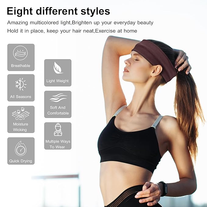 Ztomine Headbands for Women, 8pcs Stretchy Non Slip Soft Cotton Cloth Hair Bands for Sports, Workout, Yoga and Running