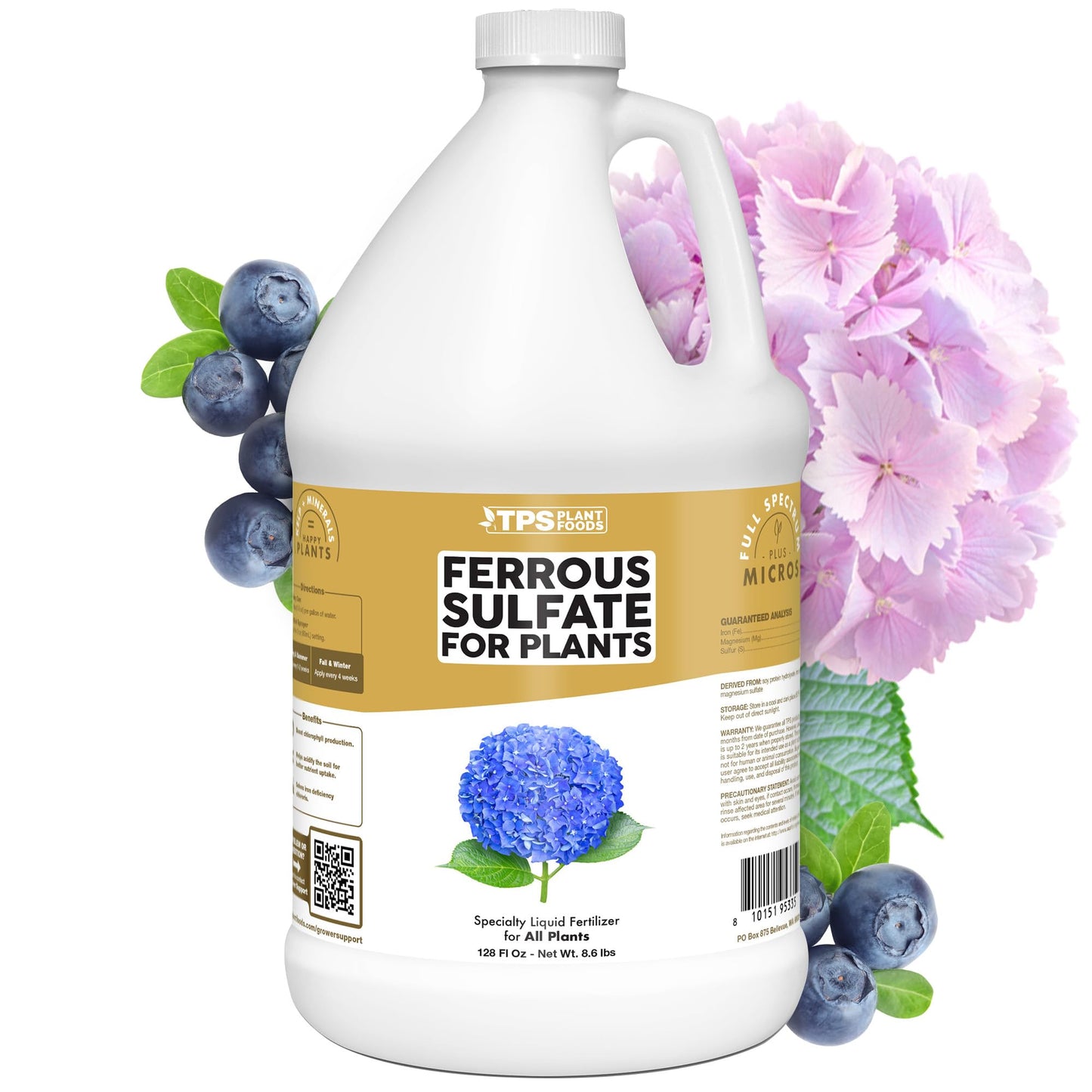 Ferrous Sulfate for Plants – Liquid Iron Sulfate for Plants for Greener Leaves, Improved Chlorophyll Production & Reduced Yellowing, 1 Gallon