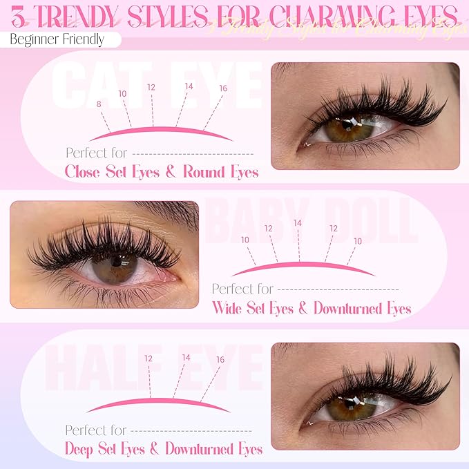 Lash Clusters Wispy Eyelash Clusters 8-16mm Natural Cluster Eyelash Extensions Fairy Lashes Clusters False Eyelashes CD-Curly 192Pcs Individual Lashes DIY Natural Manga Lashes Look at Home
