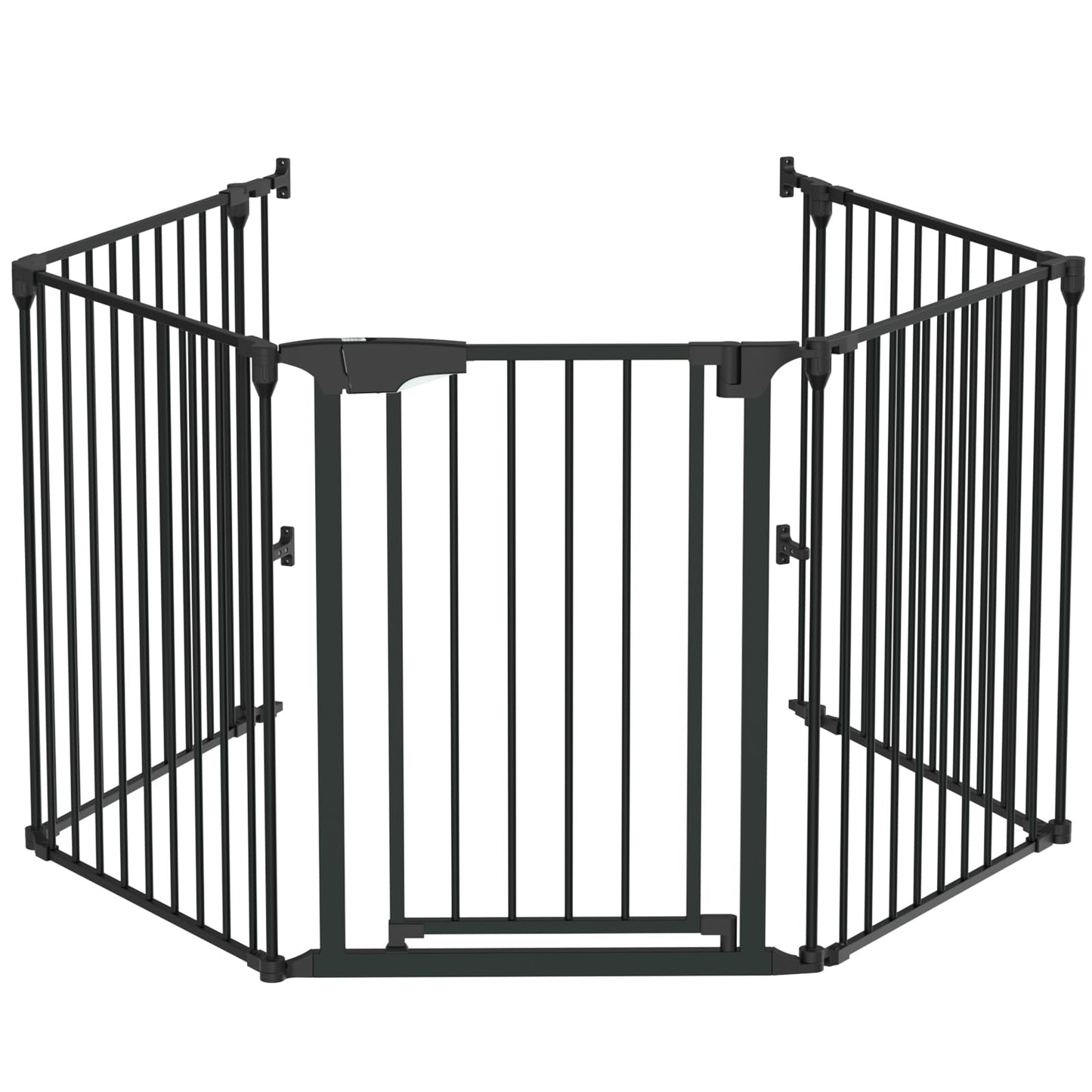 Bonnlo 120 Inches Wide Configurable Baby Gate, Fireplace Safety Fence/Guard, Adjustable 5-Panel Metal Play Yard for Toddler/Pet/Dog, Christmas Tree Fence, Includes 4 Pack of Wall Mounts, Black