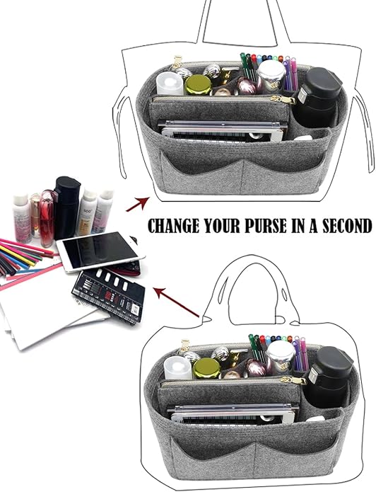 LEXSION Felt Purse Bag Organizer Insert with zipper Bag Tote Shaper Fit Speedy Neverful PM MM