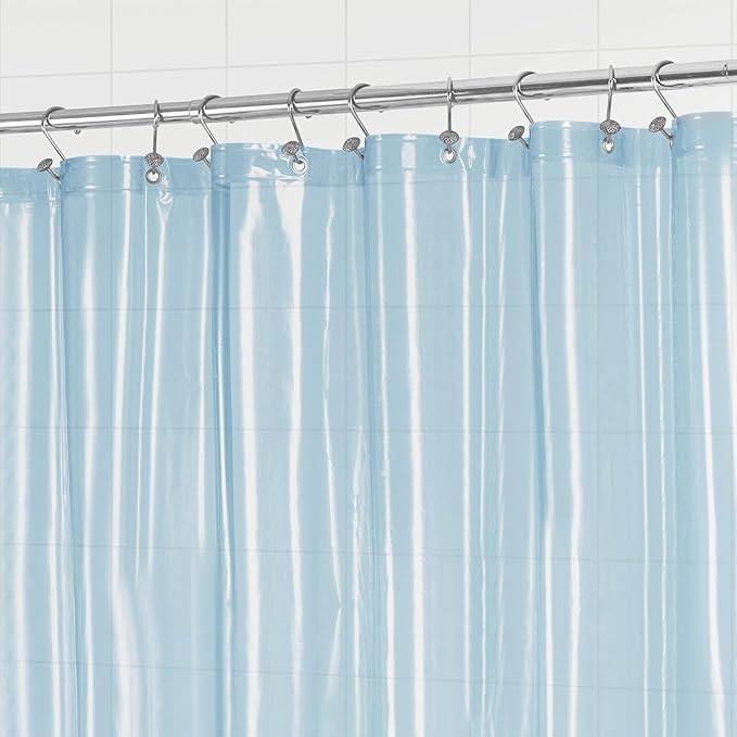 Barossa Design Clear Blue Stall Shower Curtain Liner with 3 Magnets - 36" x 72" Waterproof PEVA Plastic Narrow Shower Liner Lightweight for Small Bathroom, Metal Grommets - Clear Blue