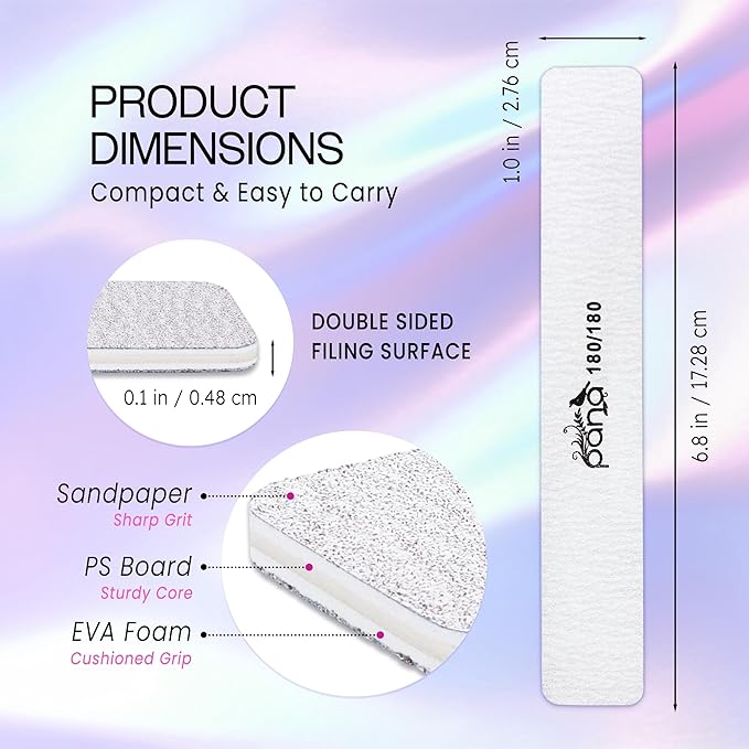 10PCS Jumbo Size PANA Professional Double Sided Nail Files - Zebra, 180/180 Grit - Emery Board Nail Buffering File Manicure Pedicure Nail Polisher Washable