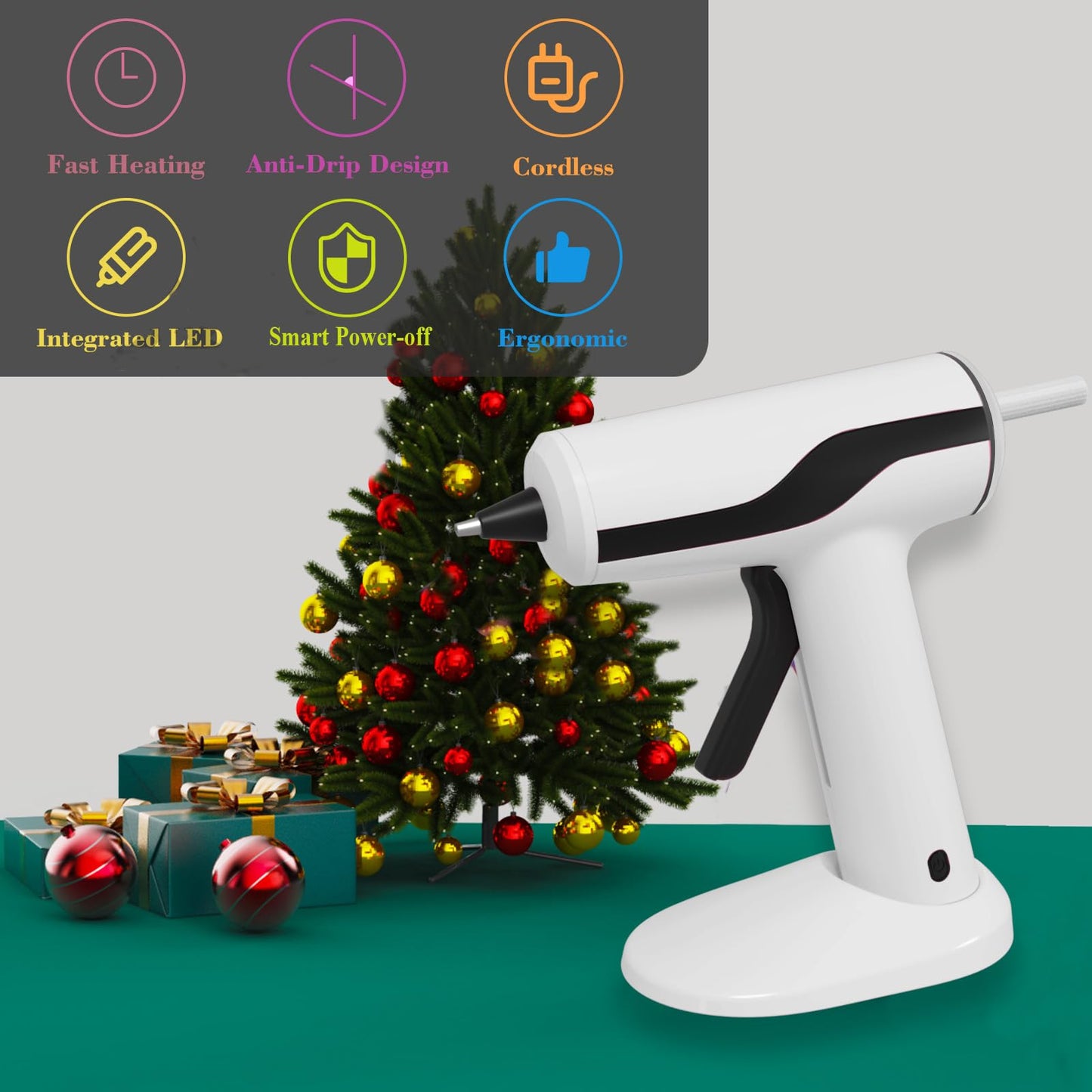 MONVICT Cordless Hot Melt Glue Gun, Smart Power-Off with 2.2 Ah Built-in Battery USB-C Rechargeable Mini Glue Gun Kit, 40 Pcs Glue Sticks, 10 Pcs Craft sticks, Carrying Case for DIY Craft Gift, White