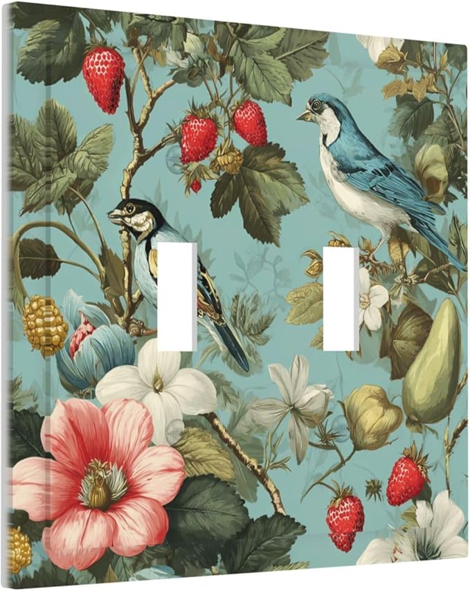 Bvtewkhz William Morris Flower 2 Gang Double Toggle Wall Plate Cover Decorative Light Switch Covers Electrical Faceplate Switch Plates for Bathroom Kitchen Home