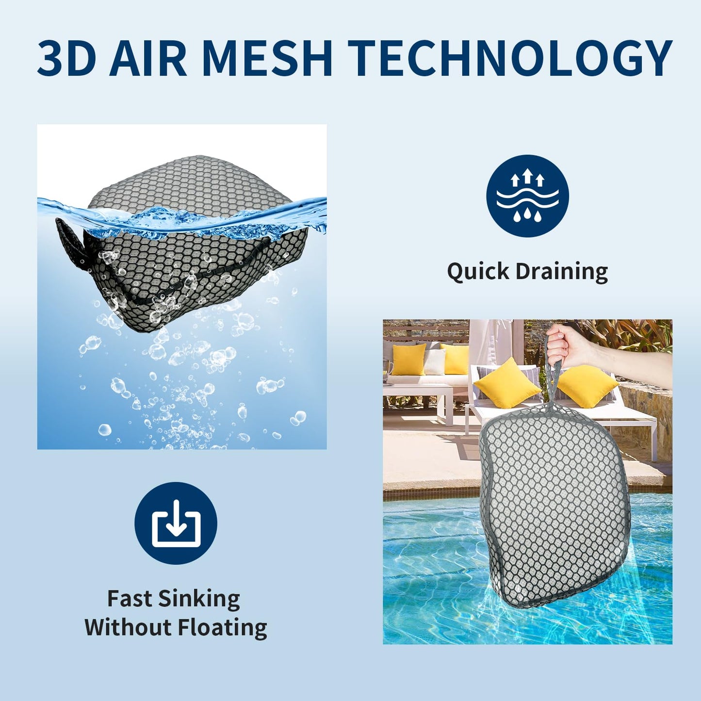 Hot Tub Booster Seat, Weighted SPA Booster Seat Cushion for Adults, 3D Air Mesh Hot Tub Seat Accssories with Non-Slip Micro Dot Bottom,Indoor or Outdoor Quick Dry Hot Tub Pillow (2 Pack-Grey)