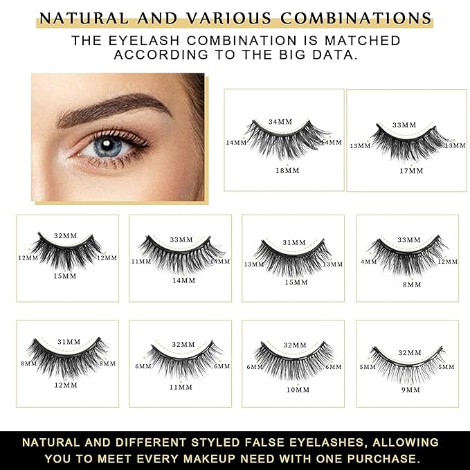 Magnetic Eyelashes, Magnetic Eyelashes Natural Look, 10 Pairs Reusable Eye Lashes 4 Tubes of Eyeliner with Tweezer