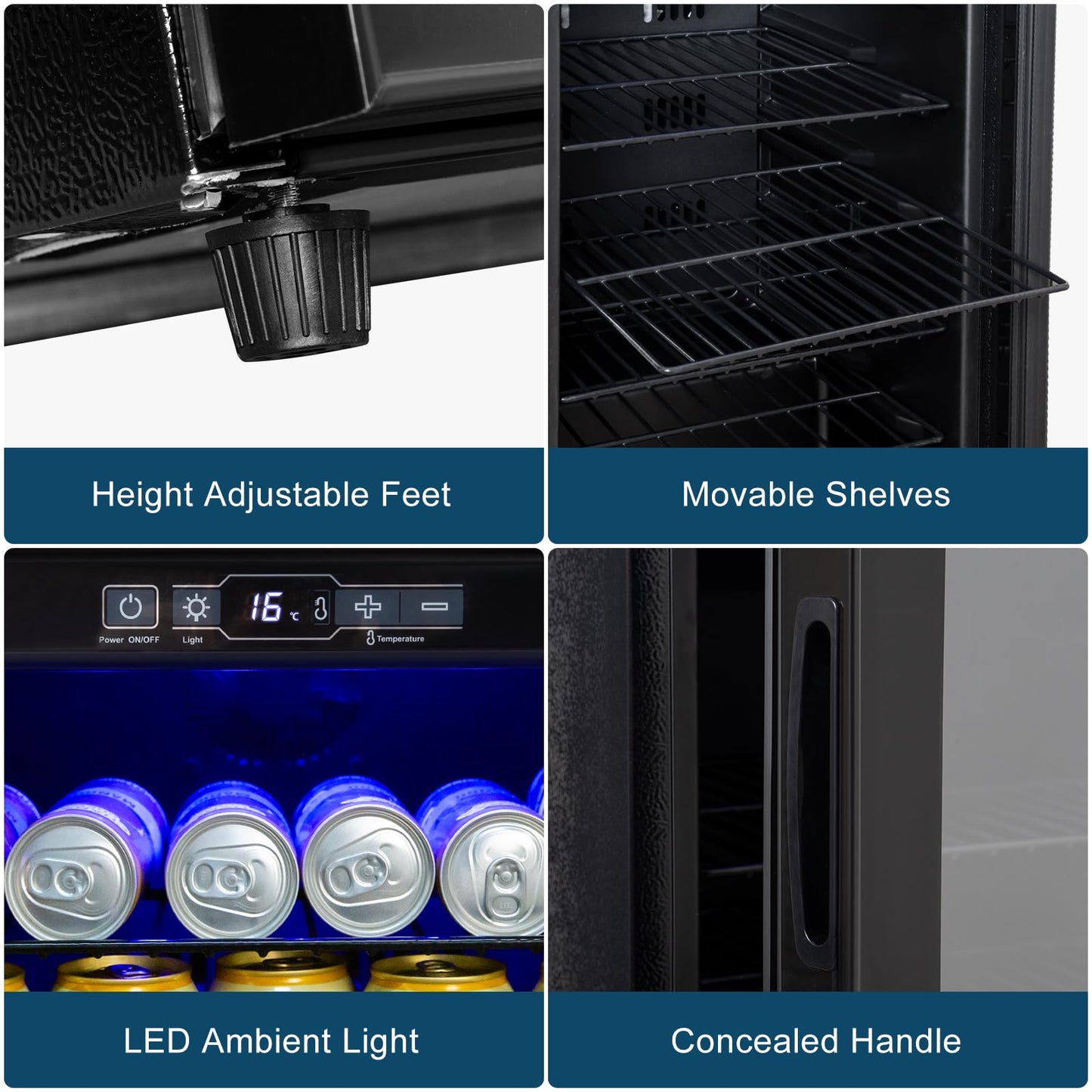 Cucina Magica 4.8 Cu.Ft Beverage Refrigerator, 155 Can Mini Fridge with Freeze with Glass Door, Adjustable Shelves, Drink Fridge, Suitable for Soda, Beer, Essential for Home/Bar