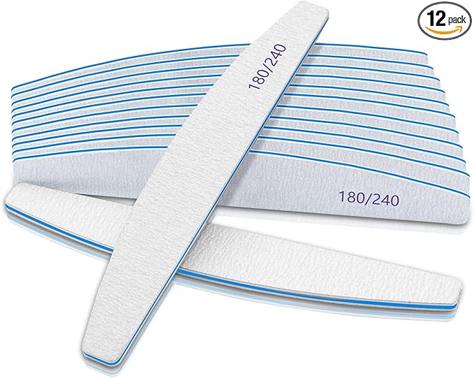 Nail File 12 PCS Professional Reusable 180/240 Grit Double Sides Washable Nail File Manicure Tools for Natural Nails and Acrylic Nails Tools Suit for Home Salon