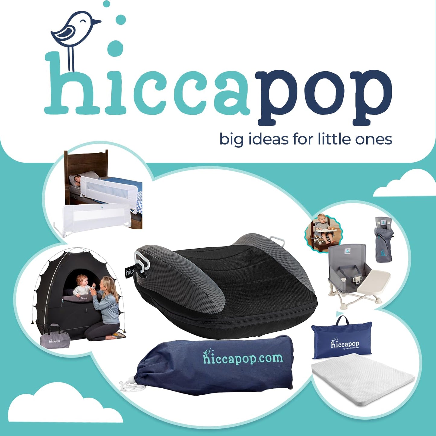 Hiccapop UberBoost Inflatable Booster Car Seat | Blow up Narrow Backless Booster Car Seat for Travel | Portable Booster Seat for Toddlers, Kids, Child | Black/Gray