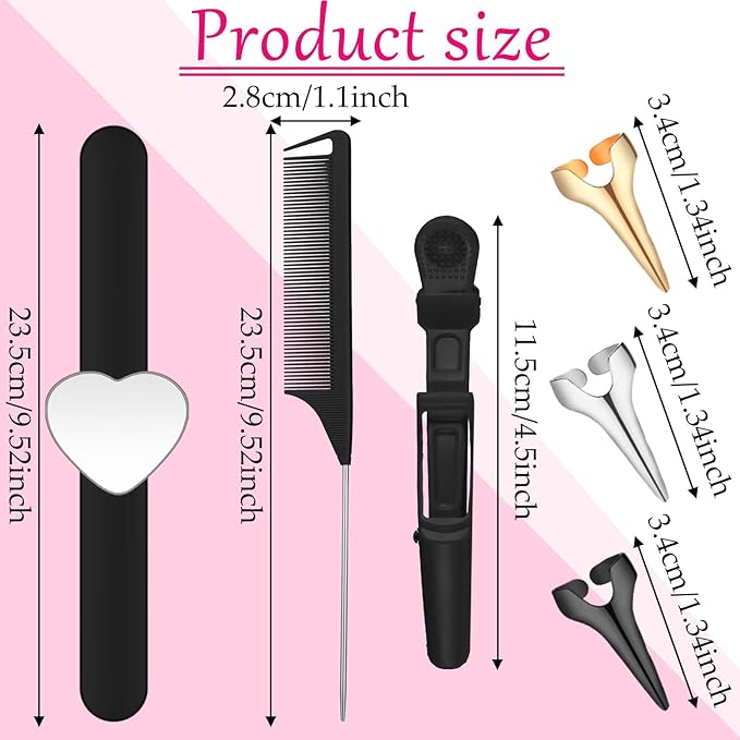 22 Pces Hair Braiding Tools with Magnetic Wrist Sewing Pincushion Pin Wristband Stainless Stitch Braid Finger Ring Tool Pintail Rat Tail Comb Sectioning Alligator Clips Salon Home(Black)