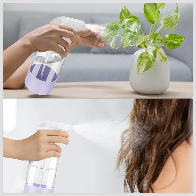 Worldgsb 2 Pack Glass Spray Bottles with Silicone Sleeve, 16 oz Empty Refillable Containers with Adjustable Spray Nozzles, Spray Bottles for Hair, Cleaning Solutions and Plants Purple