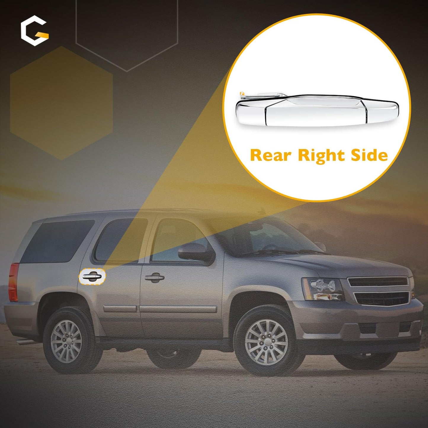 Exterior Chrome Door Handle Rear Right Passenger Side | for 2007-2013 Chevy Silverado Suburban Tahoe Avalanche, GMC Sierra Yukon, Cadillac Escalade | Replaces# 22738726, 25960522, 15915660, 80547