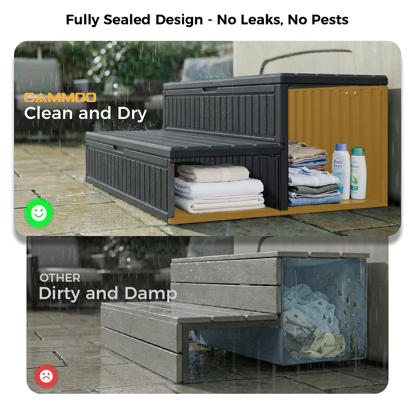 CAMMOO Hot Tub Steps - Double-Decker Large Storage & Snap-Together Assembly, Fully Sealed Spa Steps with Non-Slip Wider Step, Hot Tub Stairs, Outdoor/Indoor, Black