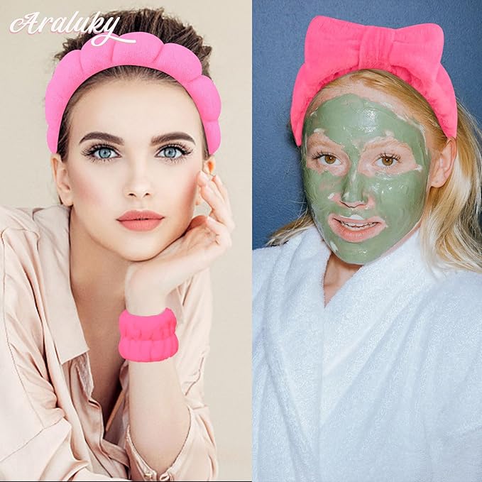 6 Pcs Terry Cloth Headband and Wristbands Set - Sponge Makeup Removal Headbands for Skincare, Shower, and Face Washing