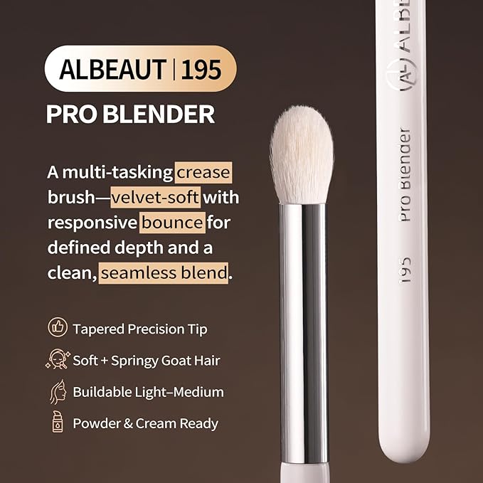 Tapered Eye Shadow Brush, Medium Powder Eyeshadow Blending Brush for Crease, Fluffy Eye Makeup Tool for Women and Girls (195 Pro Blender)