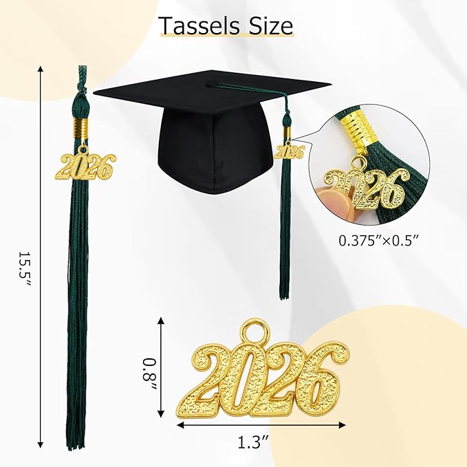 GraduationMall Single&Multiple Color Graduation Tassel with 2026 Year Charm 9"