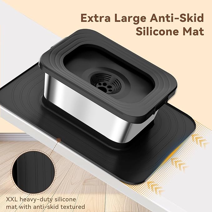 10L No Spill Dog Water Bowl, 2.6 Gal Stainless Steel No Splash Large Dog Water Bowl with Non-Slip Silicone Mat, Spill Proof Slow Drinking Pet Bowls for Messy Drinkers Indoor/Outdoor Use Black