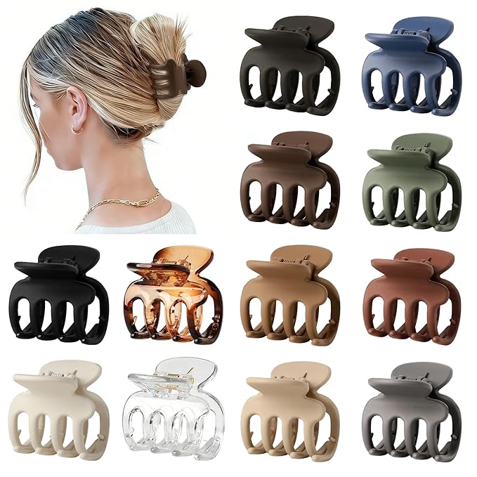12Pcs Hair Clips for Women 1.8 Inch Small Claw Clips for Thin Hair Medium Hair Claw Clips for Thick Hair Accessories for Women Girls (Transparent)