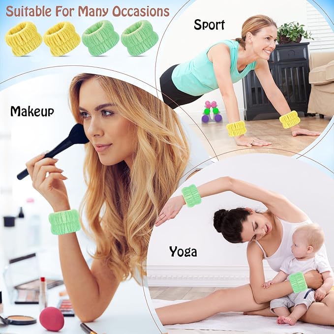 Wrist Bands for Washing Face, 4pcs Spa Face Washing Wristbands, Microfiber Arm Wrist Towels, Absorbent Wash Wristbands for Woman Men, Prevent Water from Spilling Down Your Arms