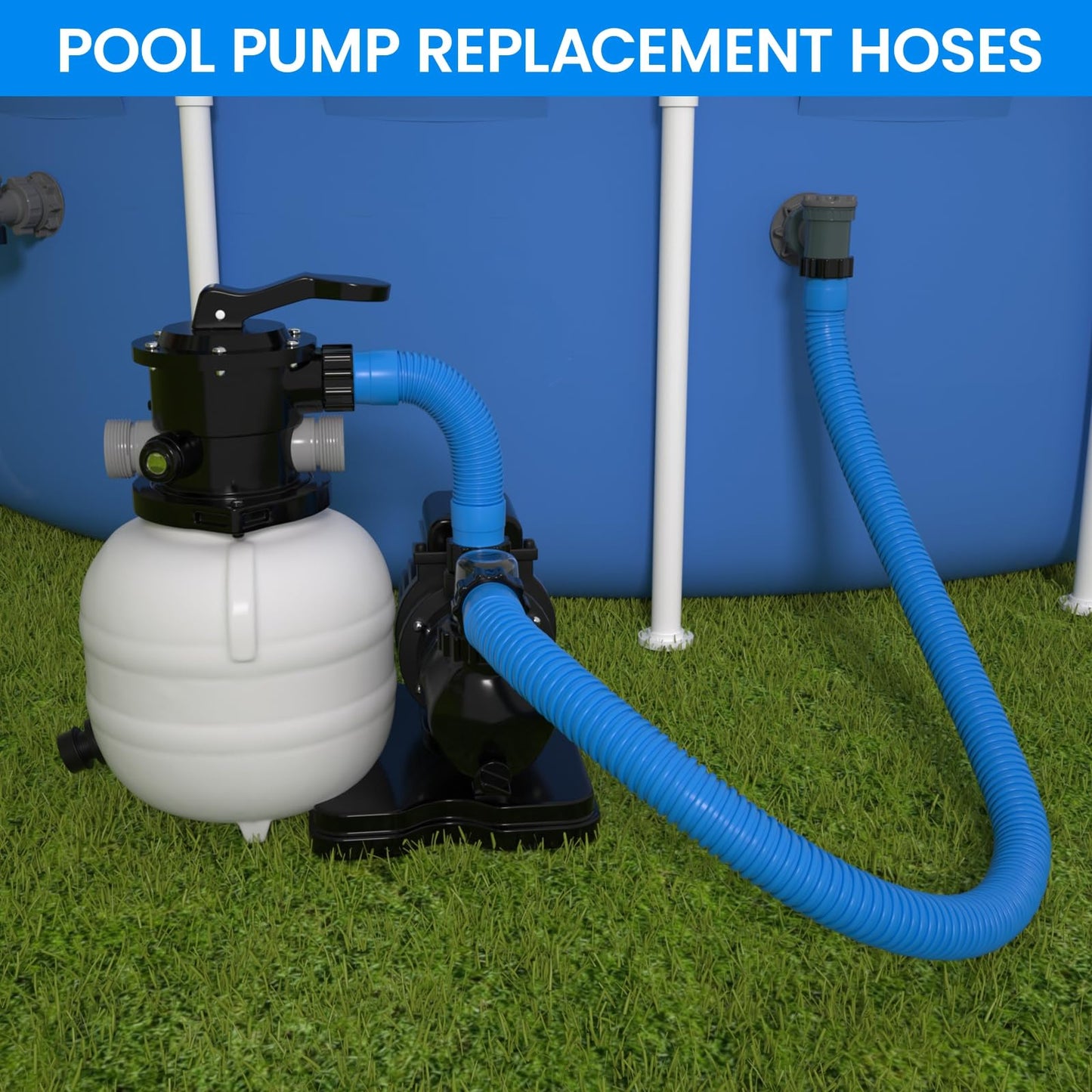 1.5" x 40" Pool Hose Replacement, Pack of 2 - Compatible with Above Ground Pools Filter Pump Hoses, Sand Filters, Saltwater Systems (1,500-2,500 GPH), Blue