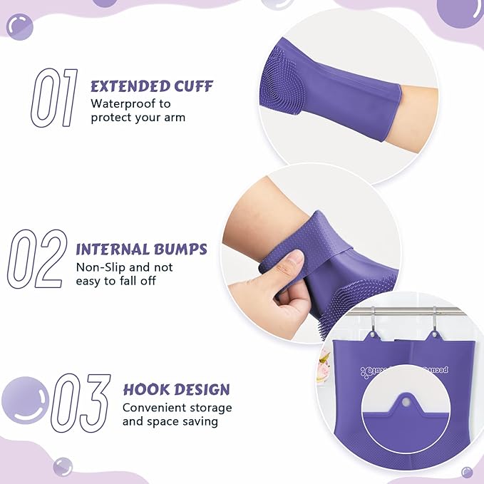 Pecute Pet Grooming Gloves, Large, Heat Resistant, Silicone Bathing and Massaging Gloves with High-Density Teeth and Enhanced Five Finger Design for Dogs and Cats, Purple