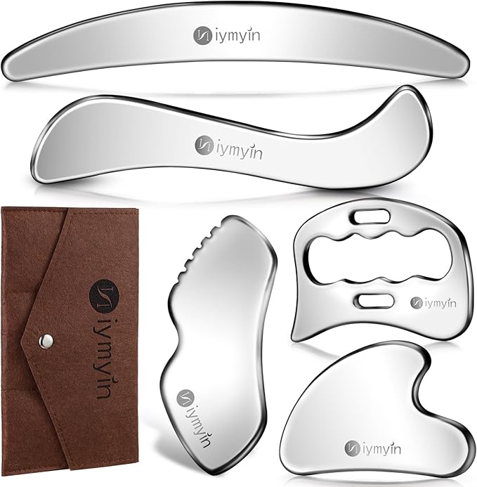 5-in-1 Stainless Steel Muscle & Fascia Scraper Tool Set, For Body Skin Massage and Sore Muscles, Myofascial, Iastm Tools, Soft Tissue Mobilization Tools, Full Body Gua Sha Kit, Great Gift Idea for Her