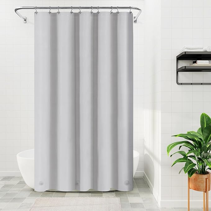 Barossa Design 54W x 78H Stall Shower Curtain Liner Silver Gray - Waterproof Lightweight PEVA Plastic Shower Liner with 3 Magnets & Metal Grommets - Gray Silver
