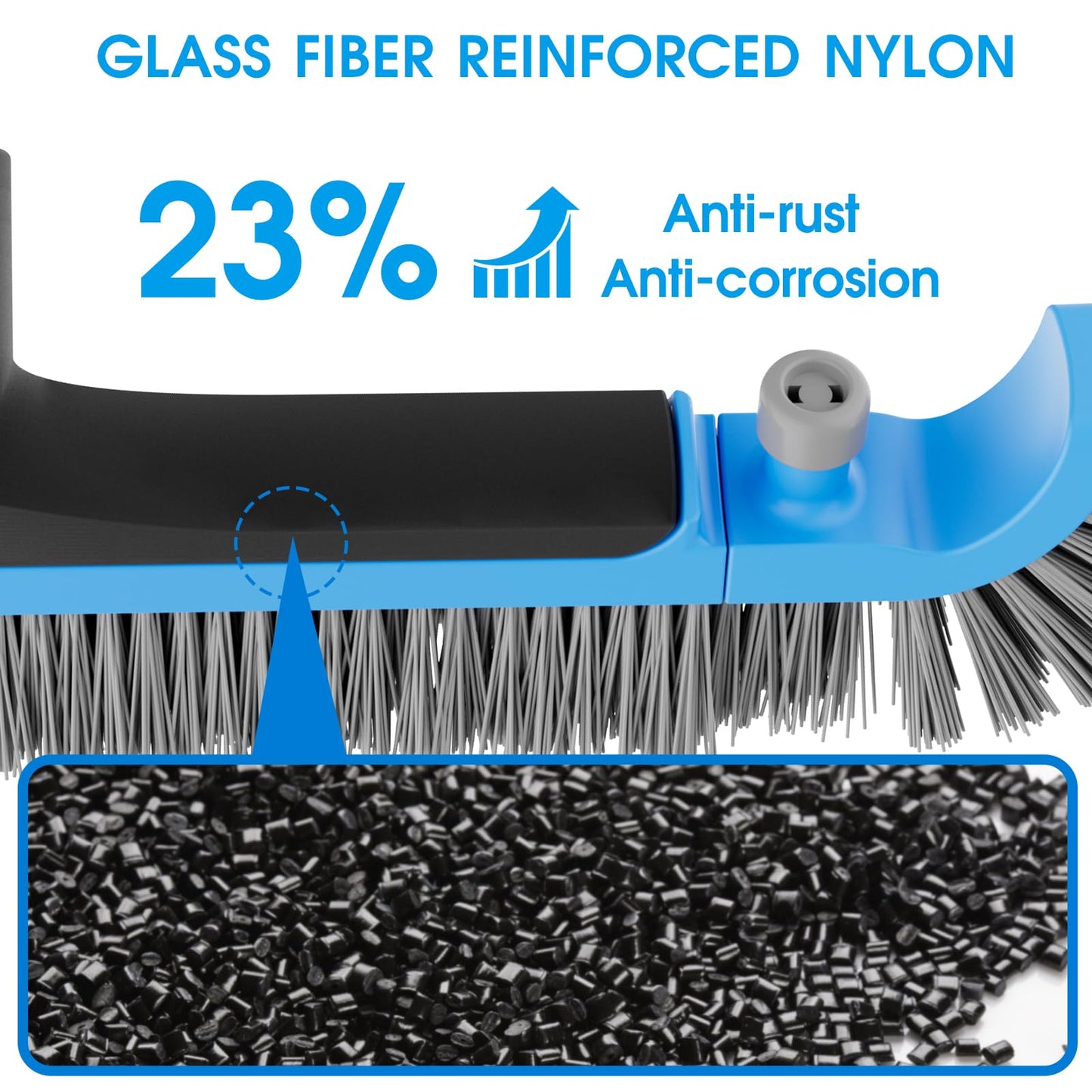 2 in 1 Pool Brush with Poles 10ft - 20'' Heavy Duty Swimming Pool Brush & Multifunctional Brush Head, 9ft Aluminum Poles, Cleaning Inground & Above Ground Pools