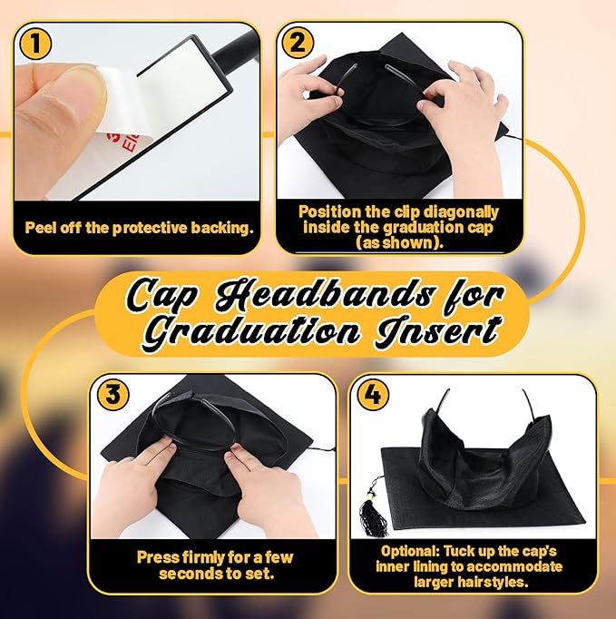 Graduation Cap Headband, Grad Cap Headband for Graduation Insert - Secures Graduation Hat & Keep Hairstyle, Hat Accessories Hairband for Graduates, Students