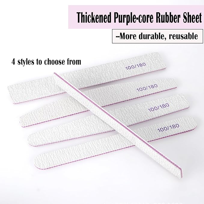 12 Pieces 100/180 Grit Nail Files - Double-Sided Emery Boards for Acrylic, Gel & Natural Nails